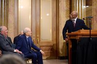 The Reverend Dr. Amos C. Brown speaks at a news conference with NAACP leadership in the Church Administration Building on Temple Square in Salt Lake City on June 14, 2021.