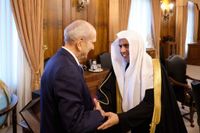 President Russell M. Nelson of The Church of Jesus Christ of Latter-day Saints greets His Excellency Dr. Mohammad Abdulkarim Al-Issa, secretary-general of the Muslim World League, on November 5, 2019.